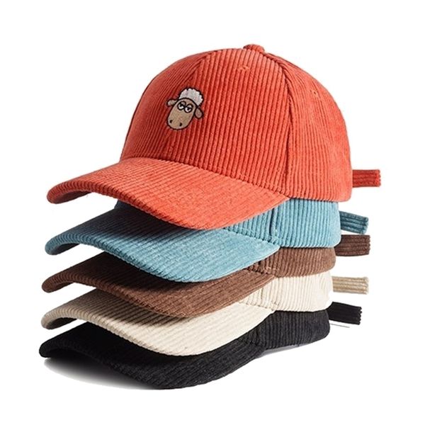

ball caps corduroy cute animal embroidery cotton fashion male mens baseball thread winter hat sun hats 220927, Blue;gray