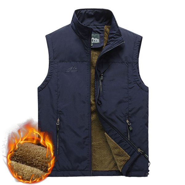 

men s vests winter warm vest men multi pockets fleece liner thickness autumn waistcoat p ographer reporter sleeveless jacket plus size 4xl 2, Black;white