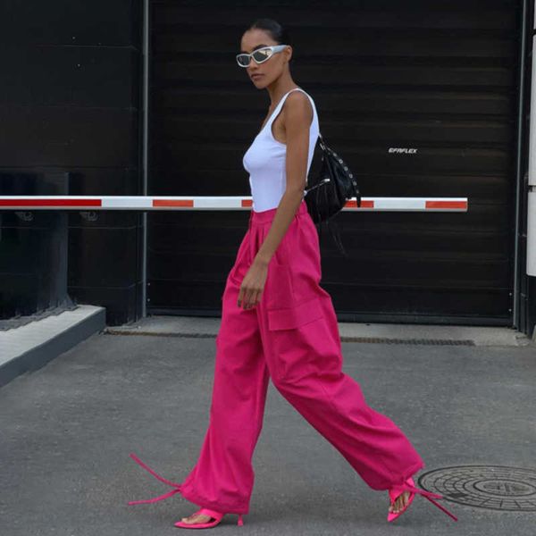 

women's pants capris parachute pants y2k clothes streetwear chic and elegant woman pants pink drawstring wide and loose cargo trouser t, Black;white