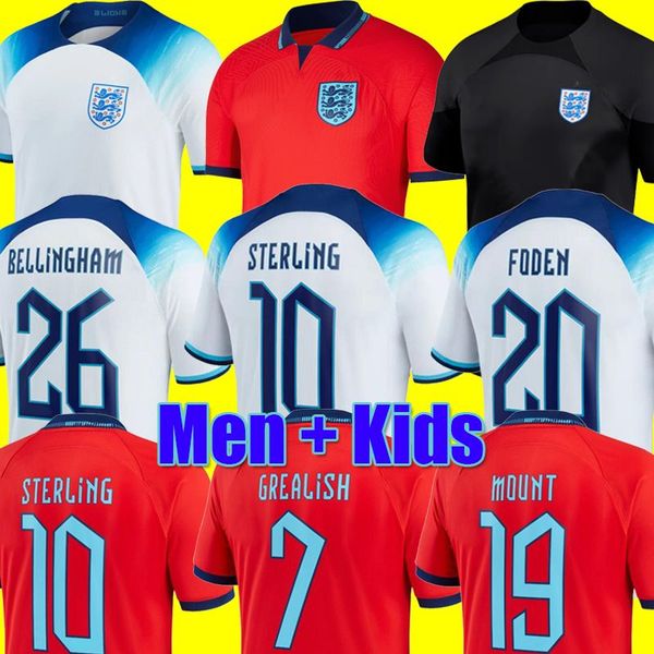 

fans tees 22 23 national englands football shirt goalkeeper men kids kit sets uniform 2023 world cup mead soccer jersey kane sterling rashf, Black
