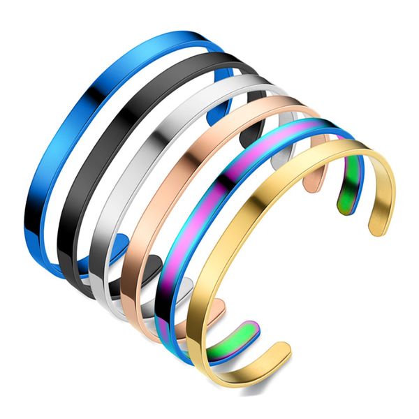 

fashion 6mm thin cuff bangle 316l stainless steel smooth open ring c bracelet for women men wristband bracelets lovers jewelry, White