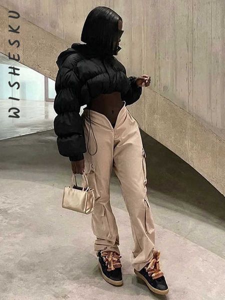 

women's pants capris vintage baggy cargo pants women fashion 90s streetwear pockets wide leg high v waist straight y2k trousers overall, Black;white