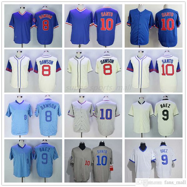 

mitchell and ness baseball jersey vintage stitched 10 ron santo 8 andre dawson 9 javier baez jerseys 1994 retro, Blue;black