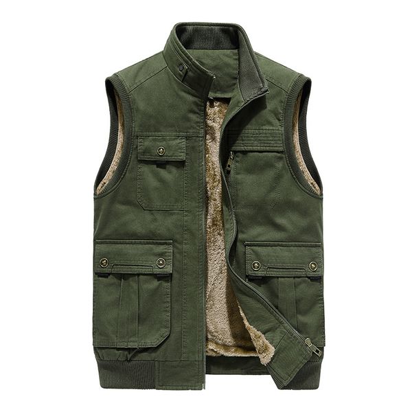 

men s vests autumn winter sleeveless jacket fleece warm military pocket tactical coat male waistcoat men 5xl 220926, Black;white