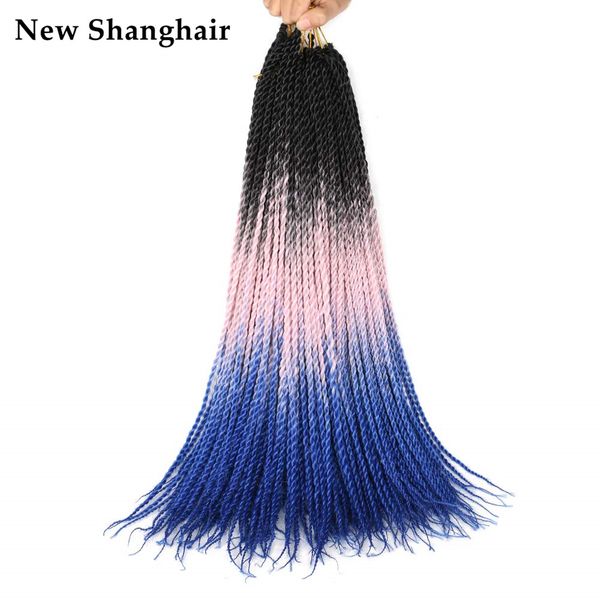 

24 inch senegalese twist crochet hair braids thin senegal twists for women blue ombre synthetic braiding hair extensions bs23b, Black
