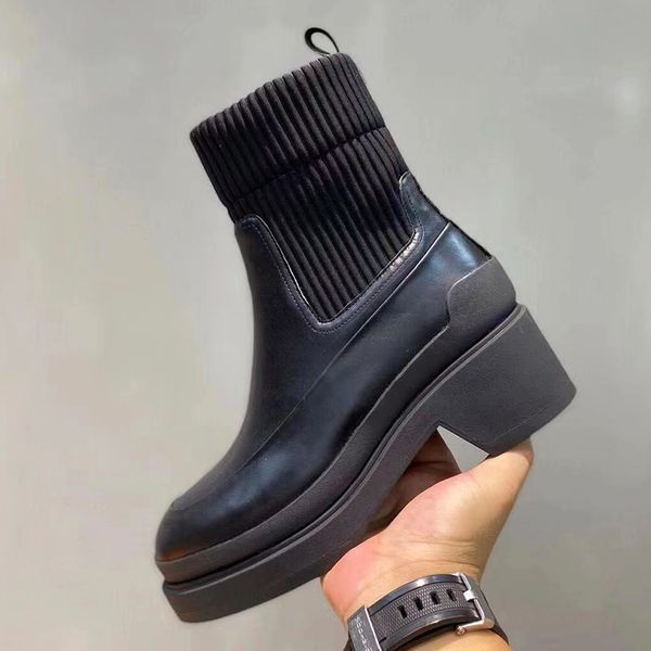 

designer mixed color ankle boots thick soled leather elastic socksboots autumn and winter fashion black brown outdoorboots martin boots knig