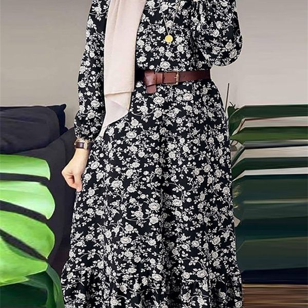 

ethnic clothing zanzea floral print muslim women dress big swing abayas caftan turkey sundress o-neck loose party evening gown islamic cloth, Red