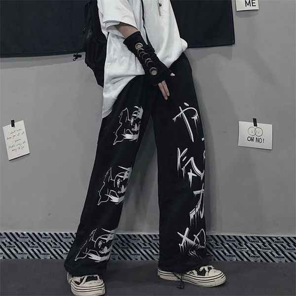 

men's tracksuits aolamegs anime sweatpants men pants women japanese korean gothic retro hip hop streetwear casual wide leg jogging trou, Gray