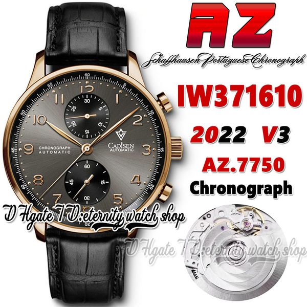 azf v3 zf371610 a7750 automatic chronograph mens watch gray dial number markers rose gold case black leather strap 2022 super edition satch, Slivery;brown