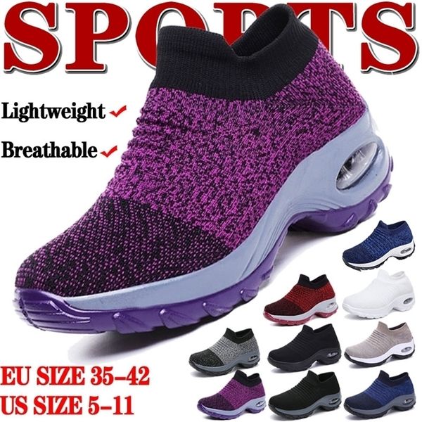 

dress shoes women tennis breathable mesh height-increasing slip-on female sock footwear outdoor sneakers thick bottom platforms 220924, Black