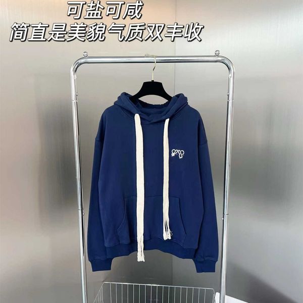 

women's hoodies & sweatshirts autumn and winter embroidered navy blue couple's terry long ribbon hooded seal style sweater, Black