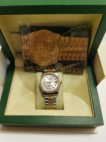 

original box certificate 18k gold president male watches day date diamonds gold dial watch men stainless diamond bezel automatic wristwatch, Slivery;brown