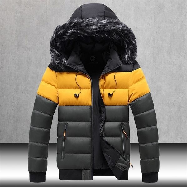 

men's down parkas winter jacket casual warm thick waterproof coat men outwear windproof fur collar hat parka brand male 220927, Black