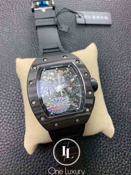 

watches wristwatch designer luxury mens mechanical watch original 011 rm11-03 flyback chronograph forged carbon on black rubber strap swissa, Slivery;golden