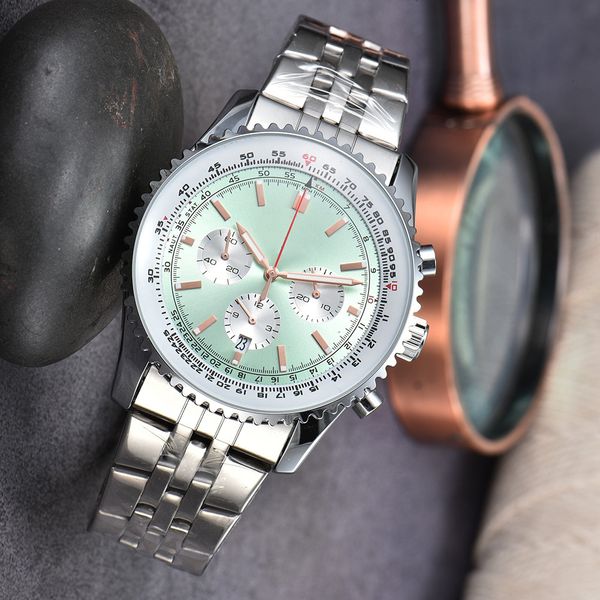 

new men's br brand casual sports quartz multifunction watch business stainless steel calendar comfortable leather strap, Slivery;brown