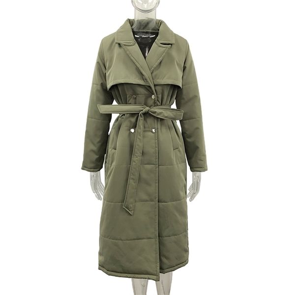 

women's down parkas malina long turn down collar parkas women fashion double breasted coats women elegant tie belt cotton jackets femal, Black