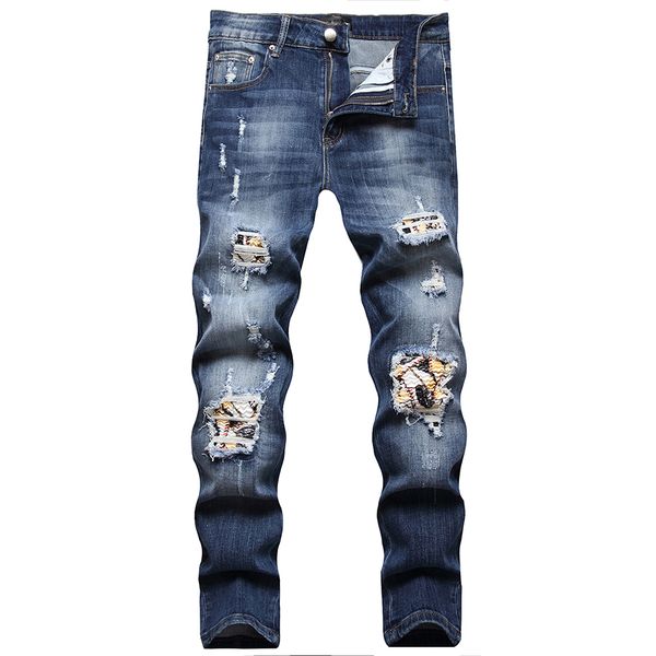 

men's jeans european jean blue sllim fit hombre patch men patchwork ripped for trend brand motorcycle pant mens skinny