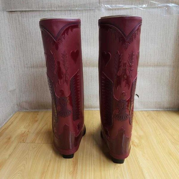 

boots wide tube western cowboy knee high fashion embroidery leather punk short autumn winter new women shoes 220901, Black