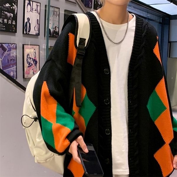 

men's sweaters privathinker korean knitted cardigan fashion plaid man oversized autumn male casual knit jacket 5xl 220927, White;black
