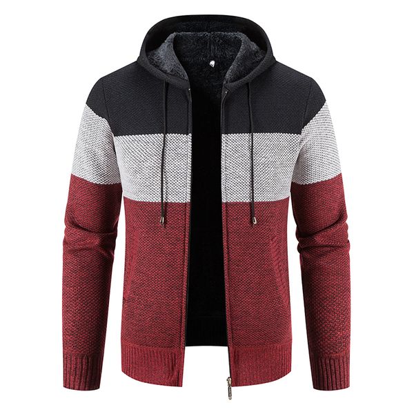 

new mens hooded cardigan sweater winter warm men fleece casual sweaters classic patchwork knitted outerwear coats clothing, Black;brown
