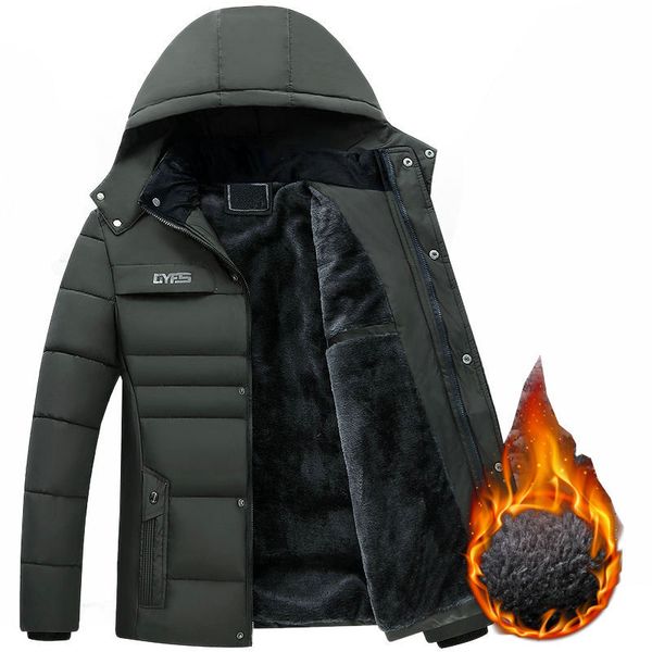 

men's down parkas thick warm winter parka fleece hooded jacket coat military cargo jackets s overcoat streetwear drop 220927, Black