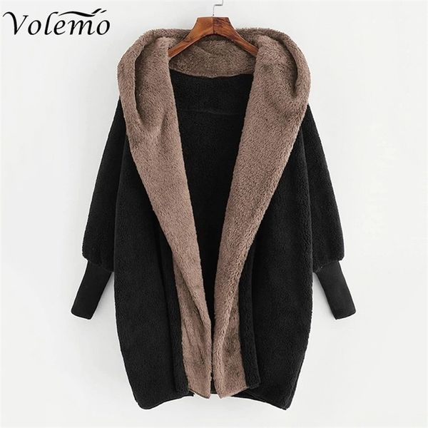 

womens jackets volemo women winter long teddy jacket warm thick fleece faux fur coat plush woman 220926, Black;brown