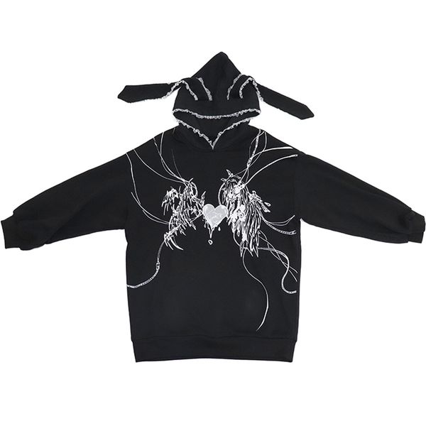 

women's hoodies sweatshirts y2k harajuku sweatshirts gothic grunge mechanical rabbit ears hooded black hoodie women autumn punk hoodies