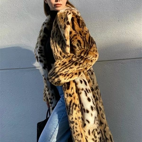 

womens jackets winter long warm thick leopard fluffy faux fur trench coat women print faux fur jacket loose luxury designer female outwear 2, Black;brown