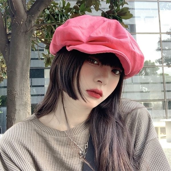 

stingy brim hats big head cloud beret female spring and autumn ins net red face small rose red duck tongue octagonal hat retro painter hat 2, Blue;gray