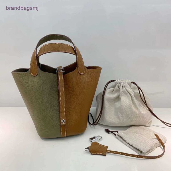

bags herme layer leather color matching vegetable basket bag litchi grain lady's handbag new simple