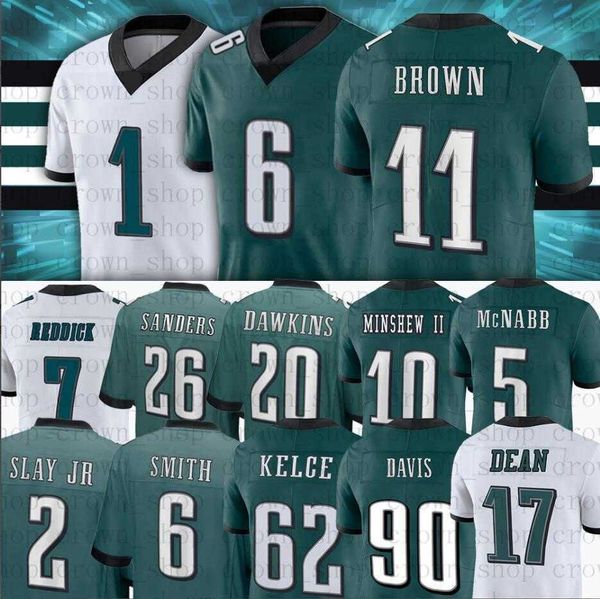 

90 davis 6 devonta smith jersey tee men women youth 11 aj brown 1 jalen hurts eaglees 62 jason kelce 26 miles sanders 20 brian dawkins 2 dar, Black
