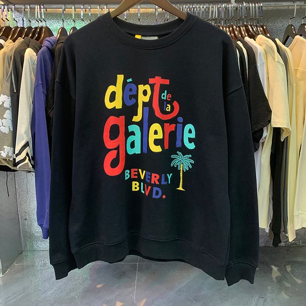 

real shoodies men women double arms printing high-quality cotton terry long sleeve round neck sweatshirt, Black;brown