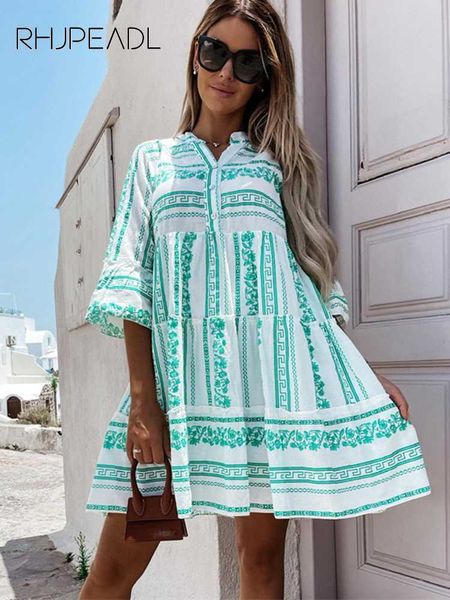 

casual dresses summer women's stripe print ruffle dress casual v-neck high waist green mini dresses 2022 spring fashion ladies loose bo, Black;gray