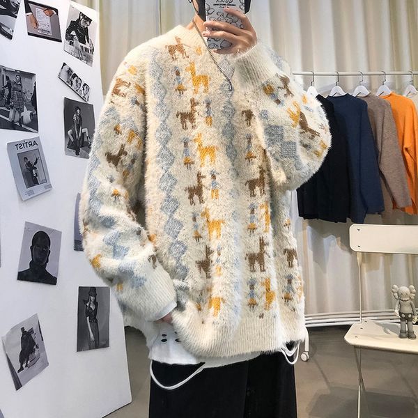 

men's sweaters privathinker cartoon mens loose soft sweater fashion autumn winter brand casual male knitted pullovers harajuku clothing, White;black