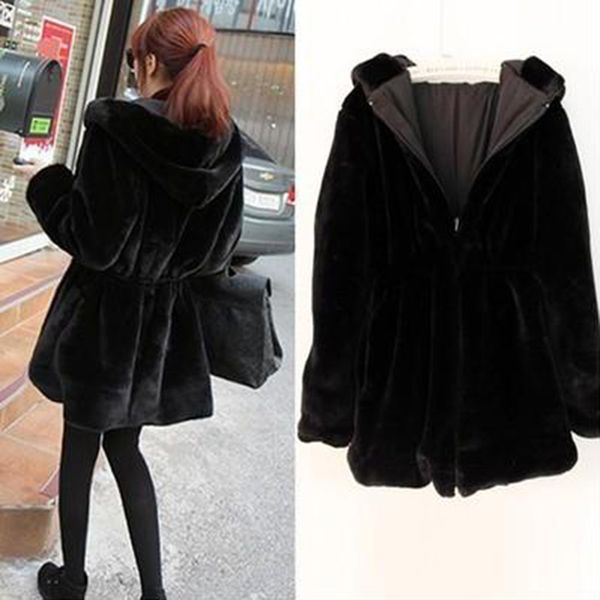 

womens fur faux fashion winter jackets warm coats mink coat hooded thick abrigos snow wear 220927, Black