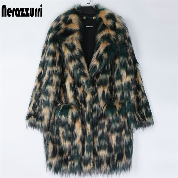 

womens fur faux nerazzurri multicolored colorful faux fur coat women drop shoulder lapel winter warm thick hairyfaux jacket winter clothes 2, Black