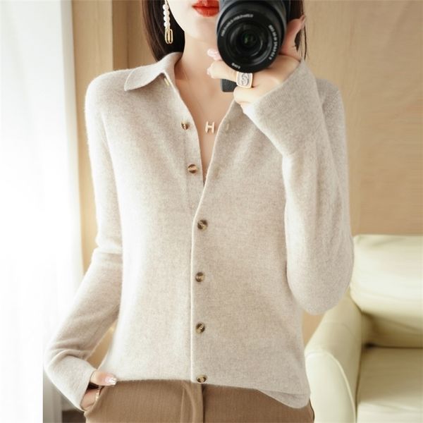 

women's knits tees spring and autumn fine imitation wool knit cardigan women lapel solid color sweater fashion temperament thin versat, White