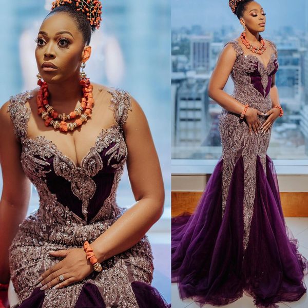 

2022 arabic aso ebi grape mermaid prom dresses lace beaded evening formal party second reception birthday engagement gowns dress zxj722, Black