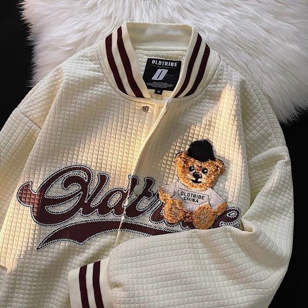 

men's jackets embroidered premium bear fashion clothing trend american couple retro street teen loose casual sports 220927, Black;brown