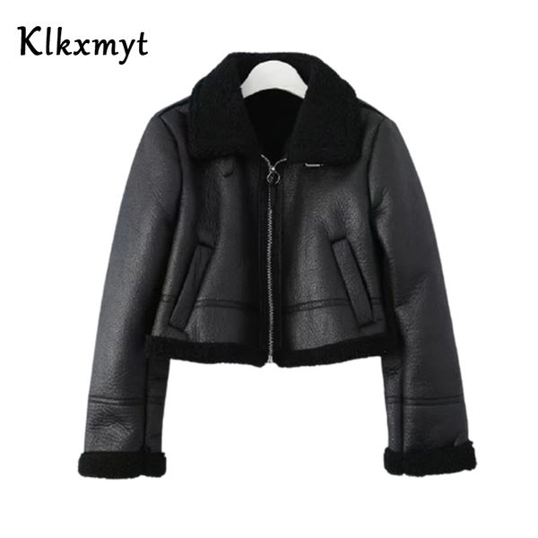 

womens fur faux fur klkxmyt traf fashion women faux leather fur jacket winter warm coat street comfortable personalized female outwear 2209, Black