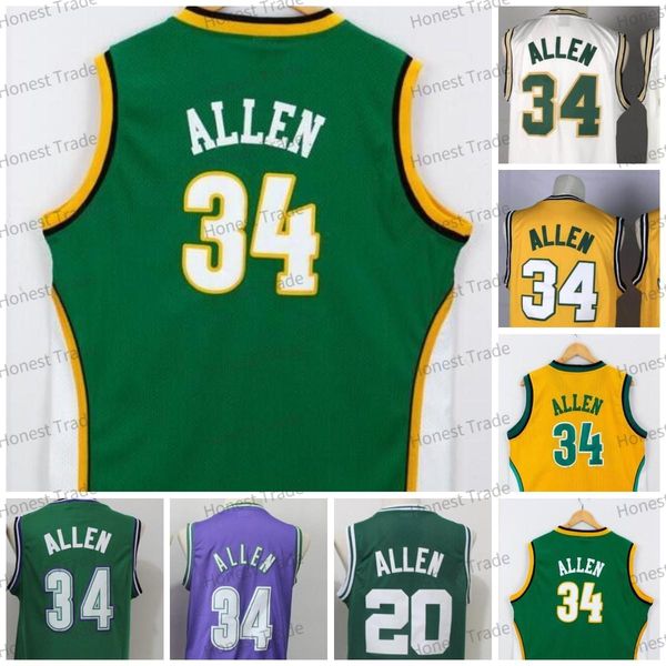 

basketball mens retro ray 20 allen 34 basketball jerseys white vintage mesh men jersey, Black;red