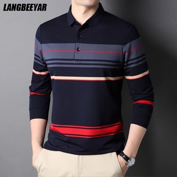 

men's polos grade fashion designer brand simple mens polo shirt trendy with long sleave stripped casual men clothes 220927, White;black
