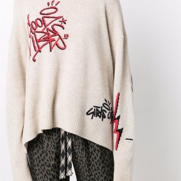 

womens sweaters letter jacquard knit sweater womens 100% cashmere long sleeve knitwear loose oneck female jumper autumn winter 220923, White;black