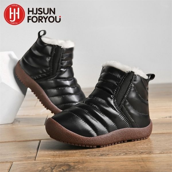 

boots winter children shoes leather waterproof warm for brand girls boys plush fashion sneakers baby snow boot 220924, Black;grey