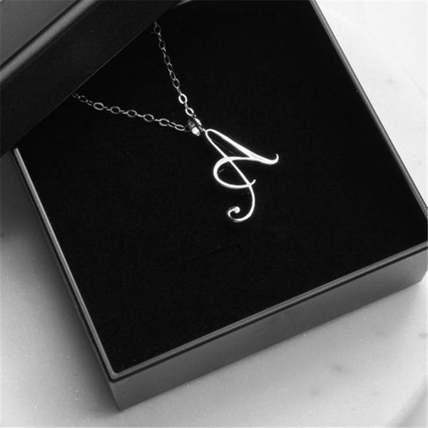 

30pcs cursive initial alphabet capital letter necklace stainless steel swirl english a j n r luxury name word text character pendant chain n, Silver