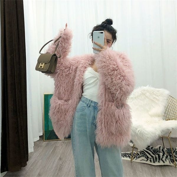 

womens fur faux autumn winter women imitation lamb h coats female mongolia sheep jacket ladies loose warm outwear m632 220927, Black