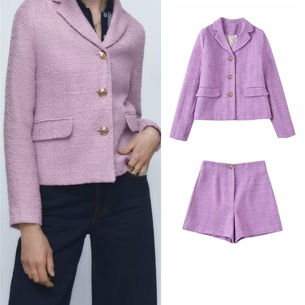 

women's two piece pants traf sweet ladies solid jacket short sets autumn fashion pink pockets coatsaline zipper shorts women causal 220, White