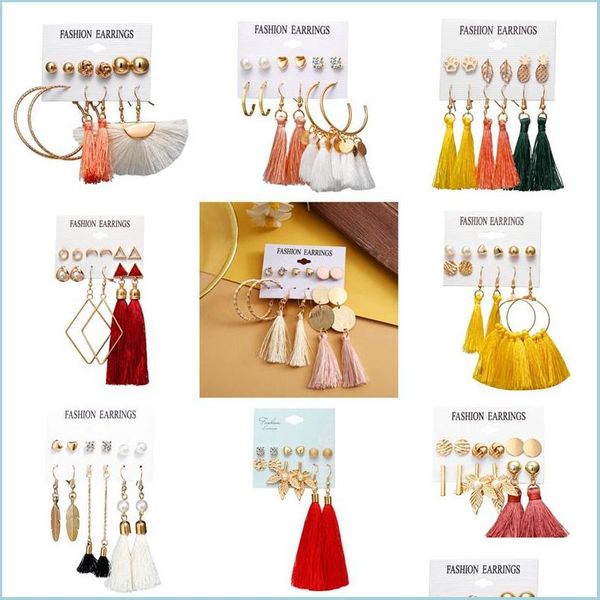 

dangle chandelier dangle 6 pairs drop earrings set jewelry fashion women geometric alloy bohemia style mti-color tassels 3476 q2 del dhf6c, Silver