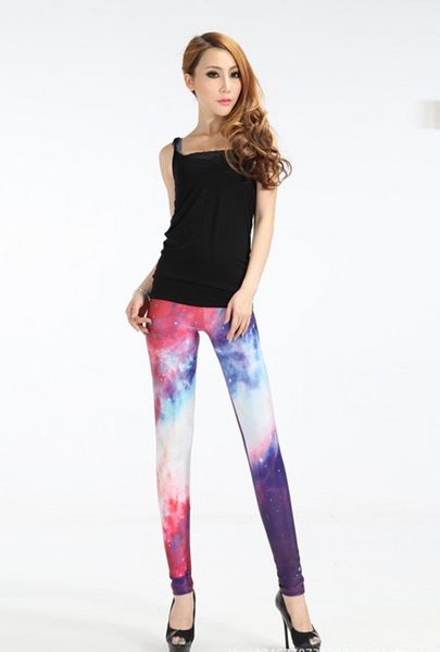 

women's leggings pants elastic 3d print magic color slim stretch graffiti leggings, Black