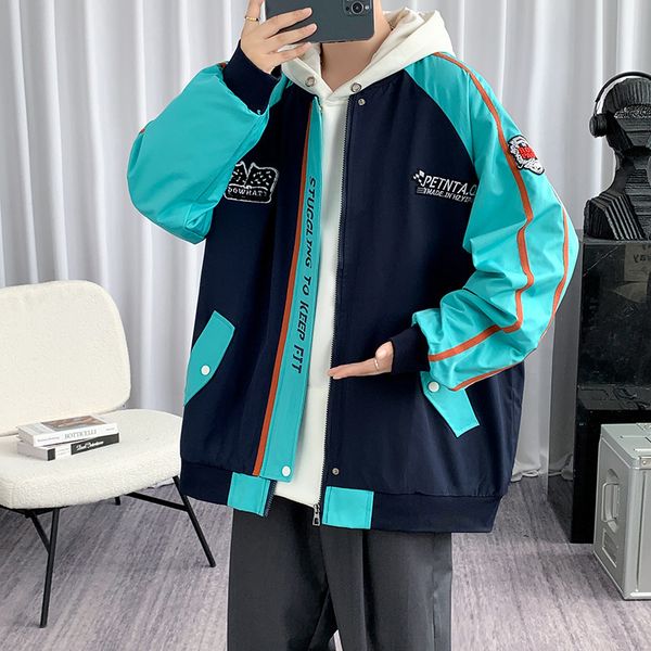 

men's jackets contrasting colors baseball patchwork sleeve slim fit letter pattern clothing teens youthful vitality 220927, Black;brown